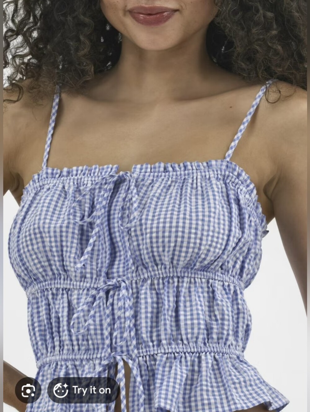 Blue Gingham Tie Front Tank L